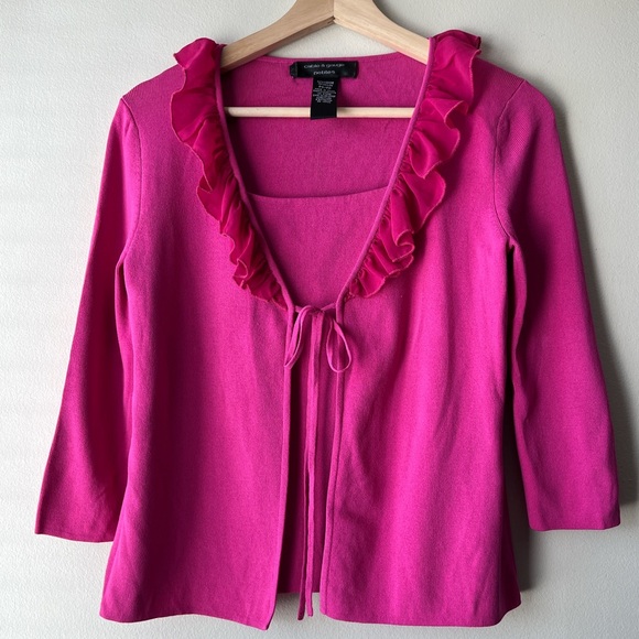 Pink Cable & Guage Tie Up Top - Picture 1 of 5